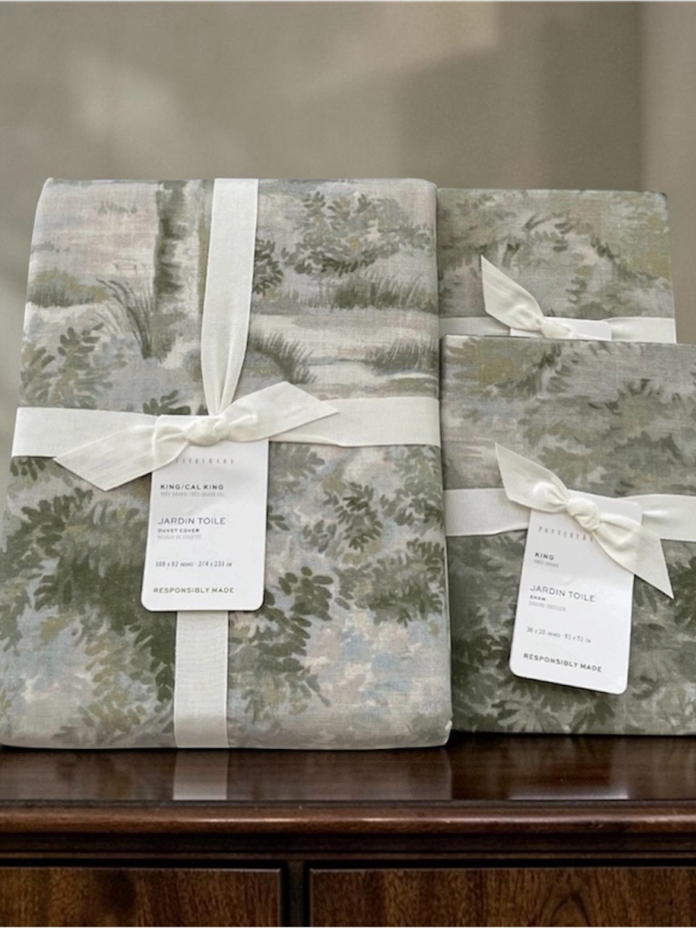 New Pottery Barn JARDIN TOILE Duvet Cover Ling / Cal King  & King Shams Green